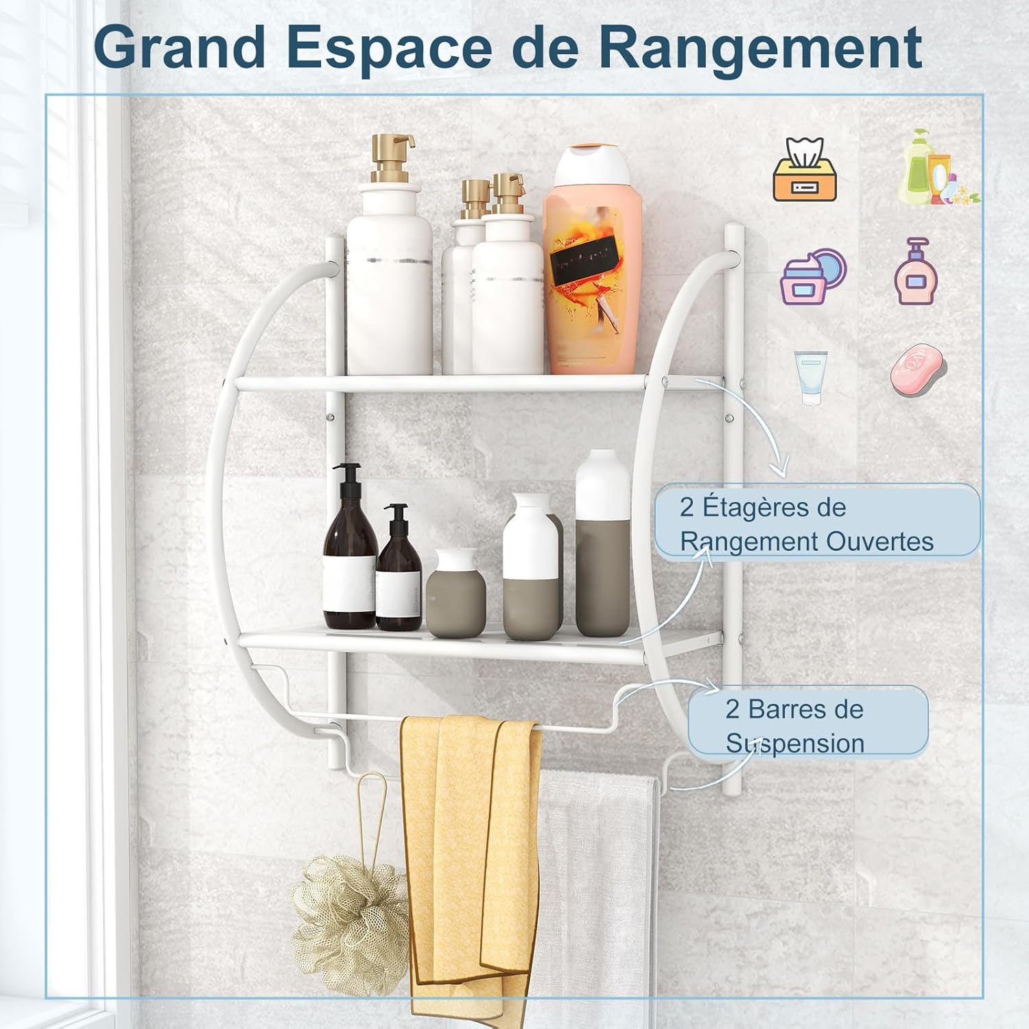 Étagère Murale Salle De Bain BELLE VOUS Verre & Acier - Avec