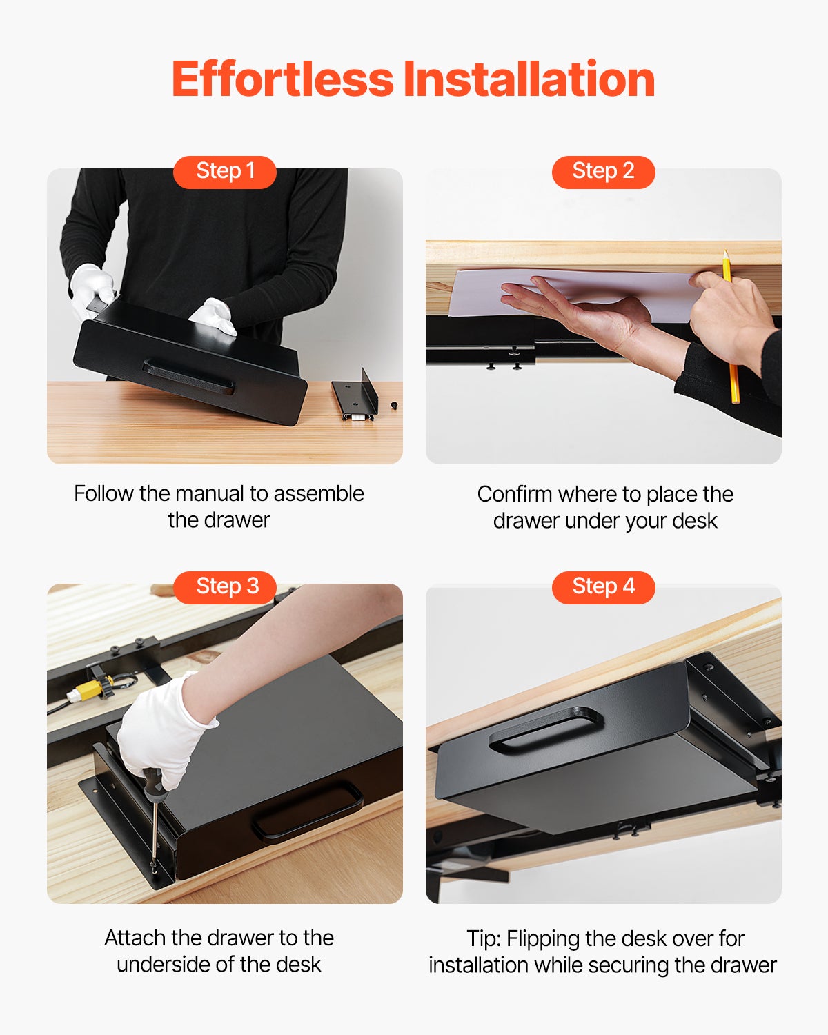 Cassetto scorrevole sotto scrivania 33 cm,VEVOR organizer nascosto,cassetto per matite per postazione scrivania a casa,38,1 x 22,9 x 7,6 cm - 7