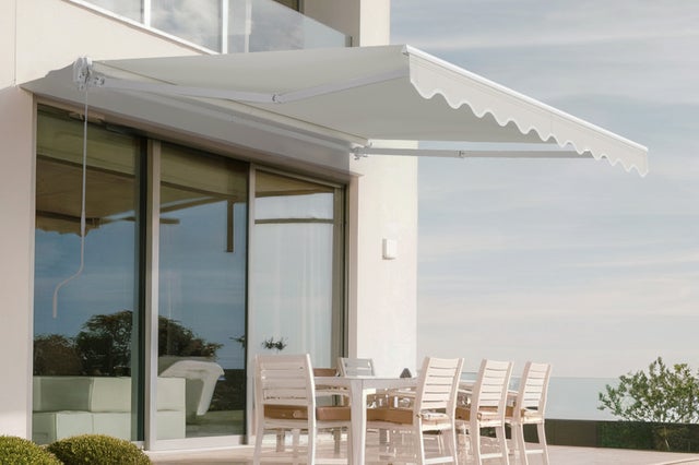 Store banne monobloc structure blanche VECCHIO 3m x 2,5m toile beige