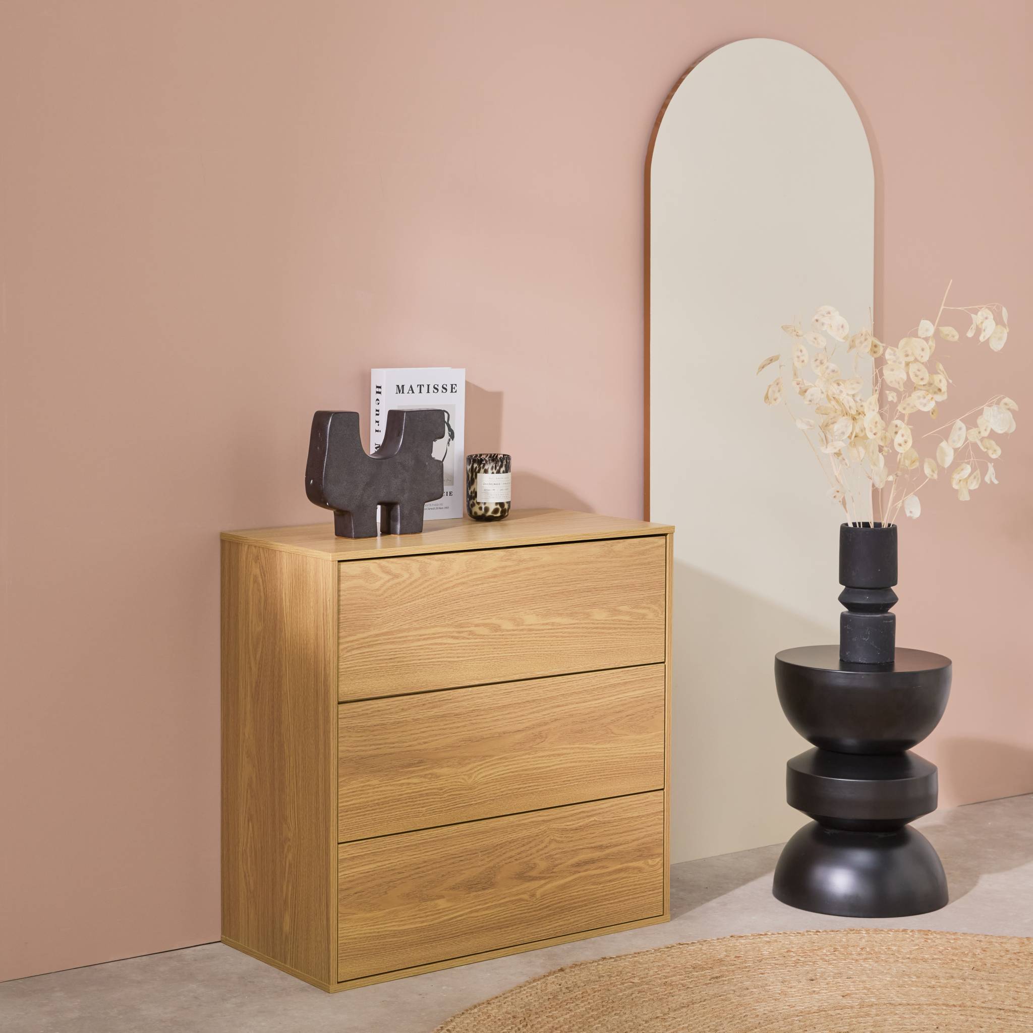 Commode. module de rangement décor bois chêne 3 tiroirs - Kompo - 3