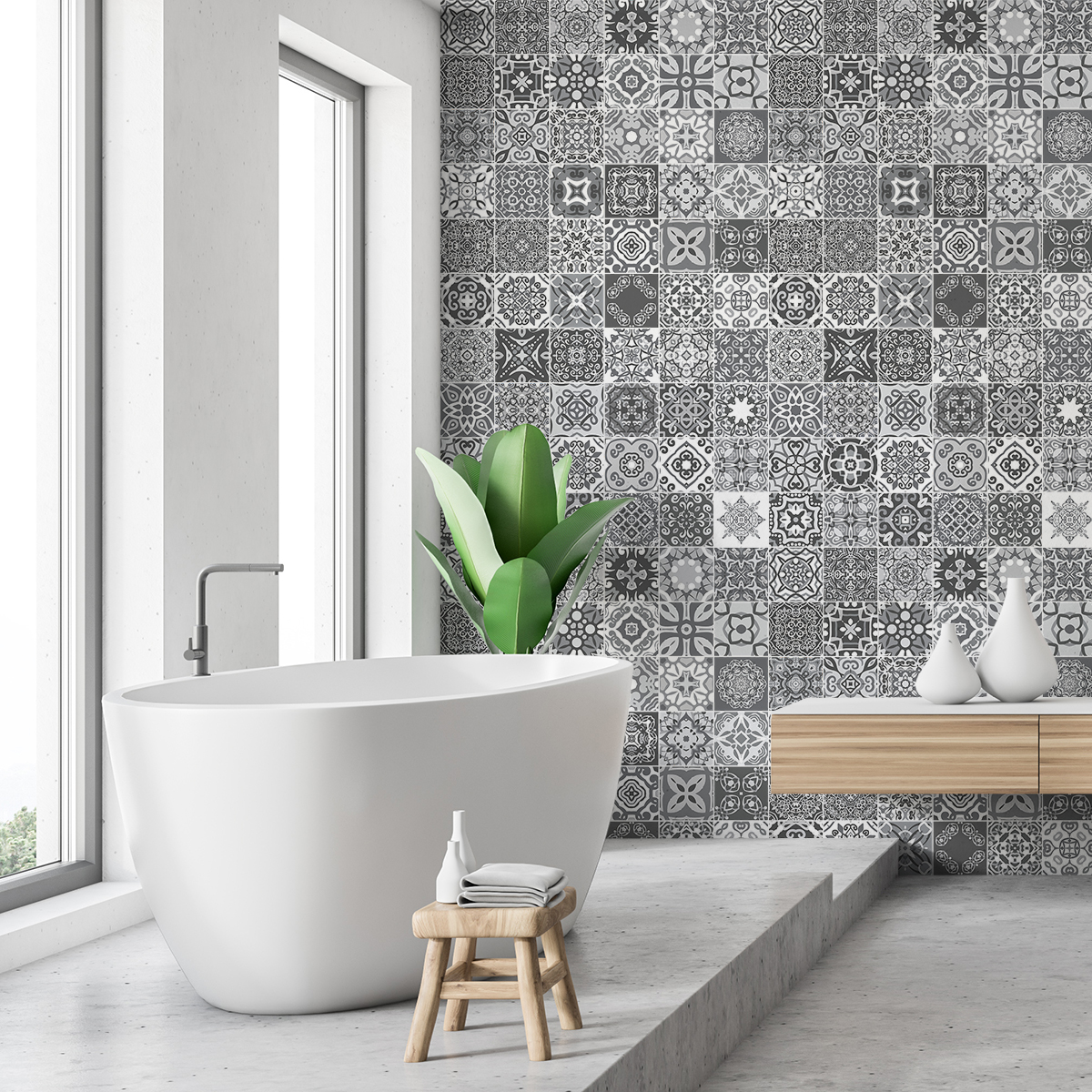 60 vinilos baldosas de cemento azulejos adalia - adhesivo de pared - revestimiento sticker mural decorativo - 60stickers15x15cm