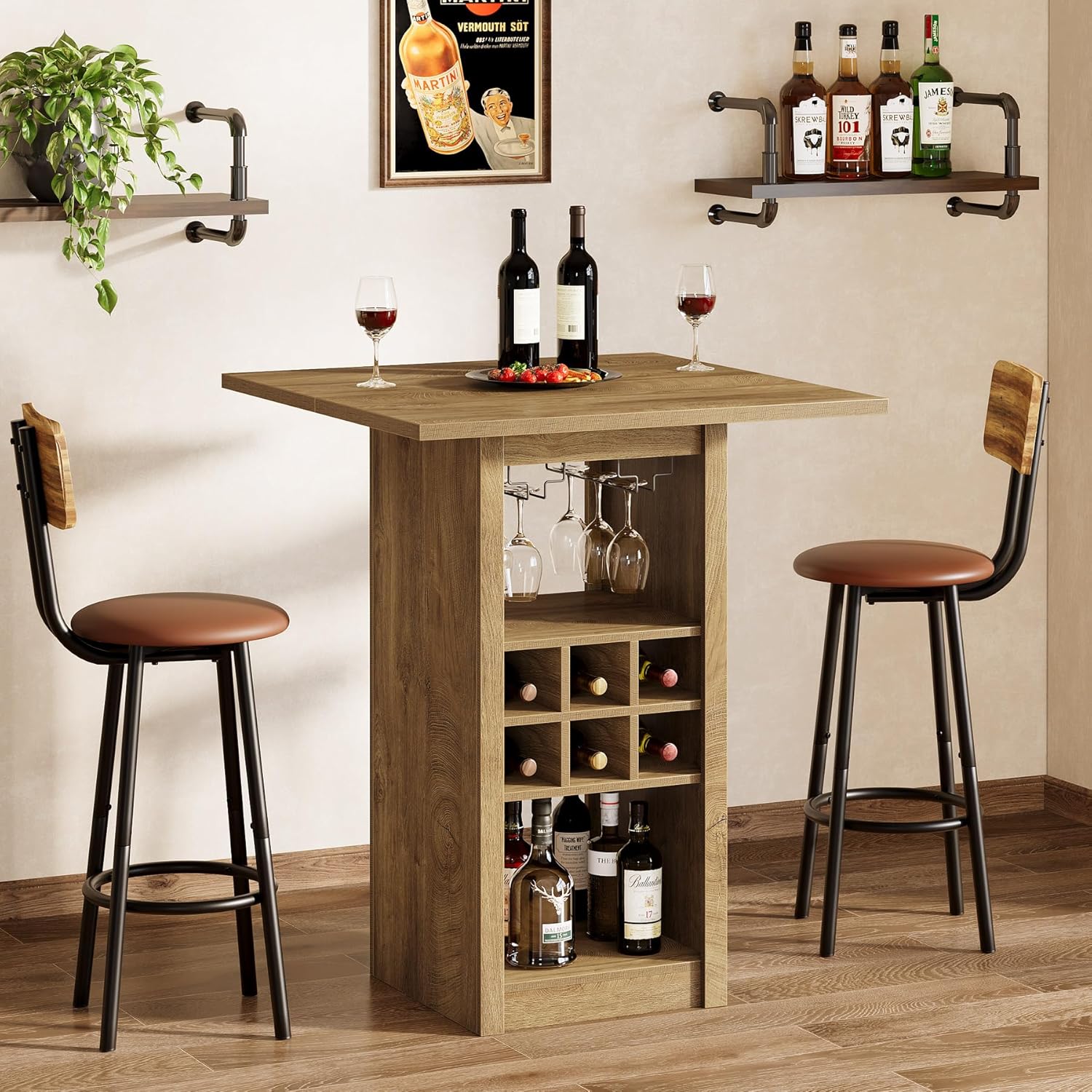 Tribesigns Table Bar Carrée 80 cm avec Rangements, Étagères 4 Niveaux ...