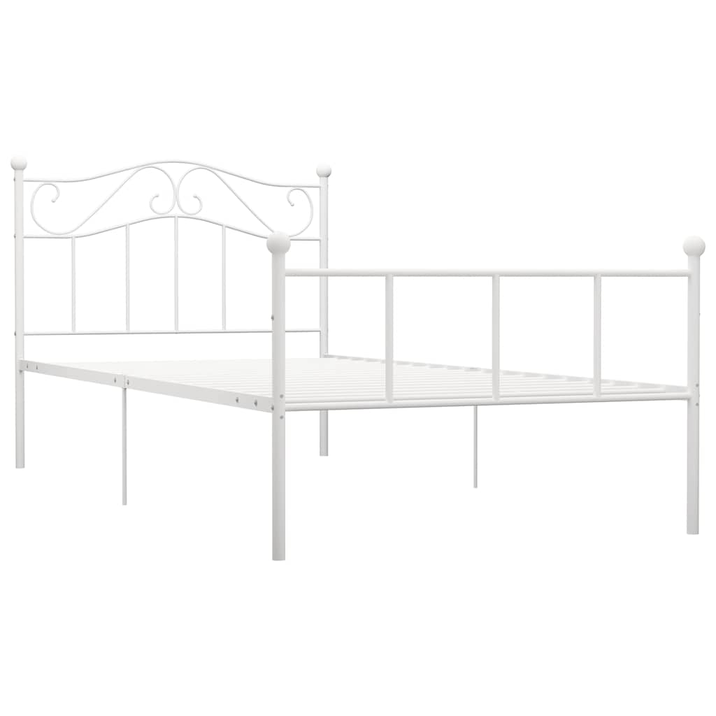 Łóżko Metalowe Białe Rama Łóżka Ze Stelażem DO Pokoju Sypialni 100 x 200 cm
