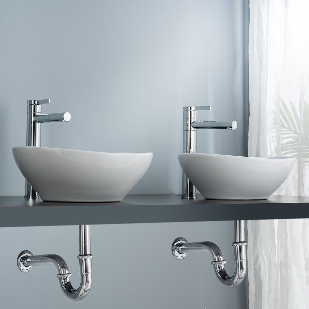 Vasque à Poser Salle de Bain Ovale 41x34 cm en Céramique Blanche, Évier Lavabo Salle de Bain avec Bonde et Siphon - 9