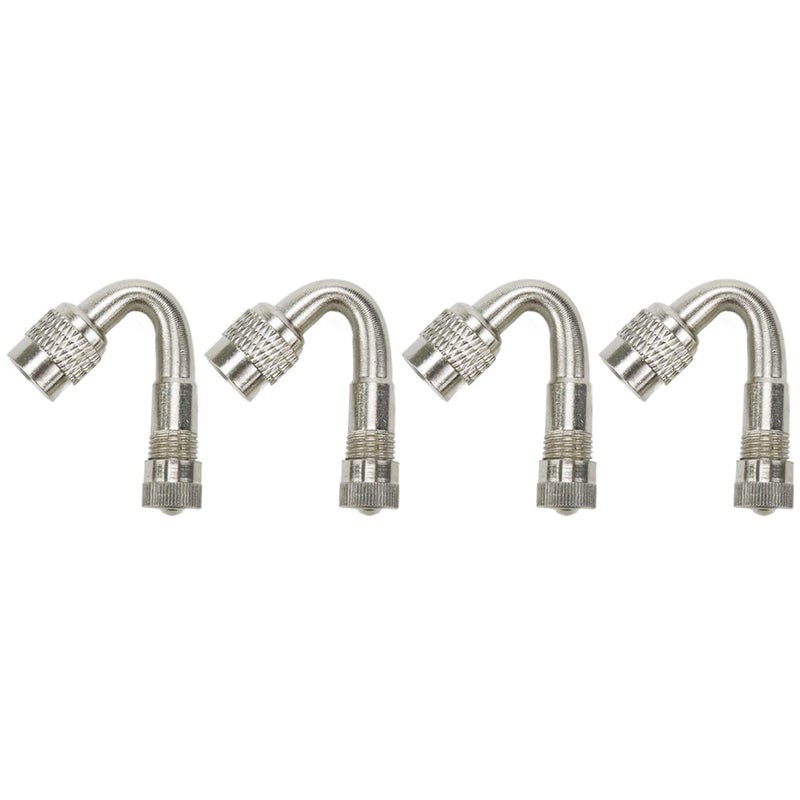 Przedłużacz zaworu opony 45 stopni do samochodów, motocykli, rowerów, zawór uniwersalny (opakowanie 4 szt., srebrny)