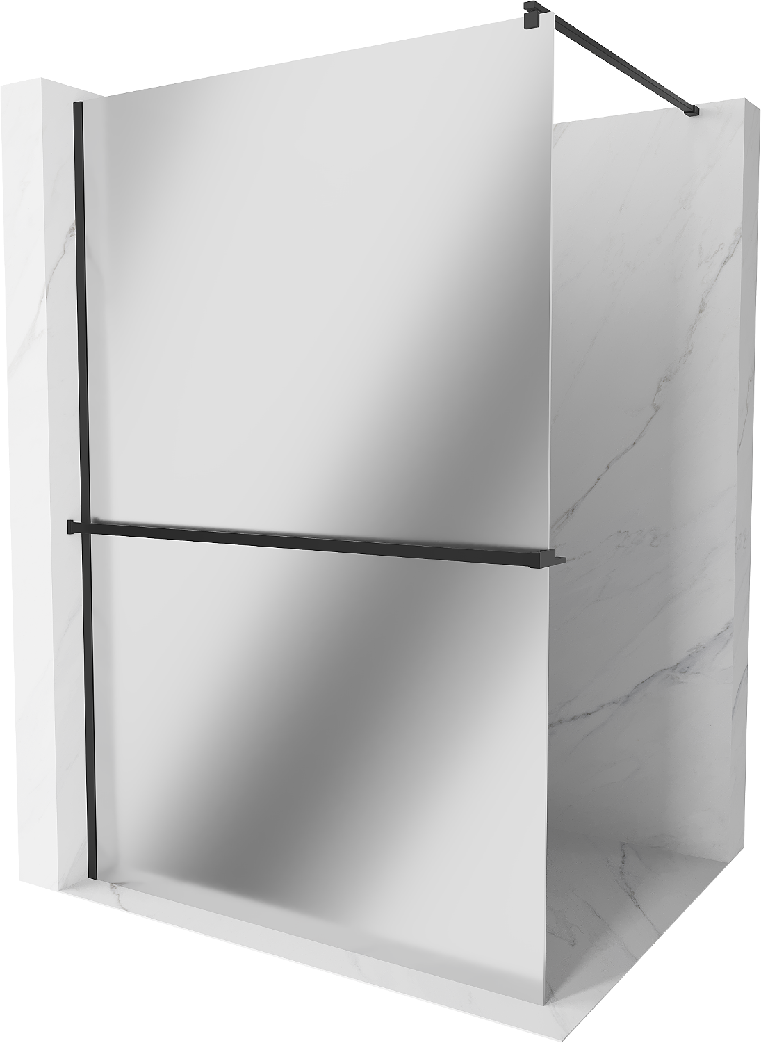 Mexen Kioto+ ścianka prysznicowa z półką Walk-in 90 x 200 cm, lustro, czarna - 800-090-121-70-50