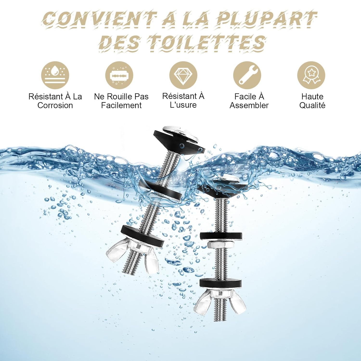 2 Pcs Vis de Réservoir de Toilette, Fixation Cuvette WC, Kit de Boulons Fixation Pour Siège Toilette, Boulons de Fixation,Pour Réservoirs de Toilette - 5