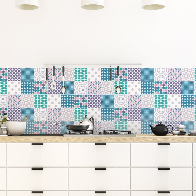 Autocolante Mural Carrelage adhésif Cuisine Salle de Bain - 9 STICKERS CARREAUX DE CIMENT SCANDINAVE PRAGUE - 9stickers10x10cm