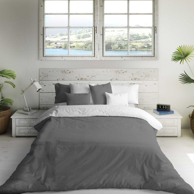 HOUSSE DE COUETTE RÉVERSIBLE BICOLORE GRIS 7 / BLANC 100% COTON LIT 150