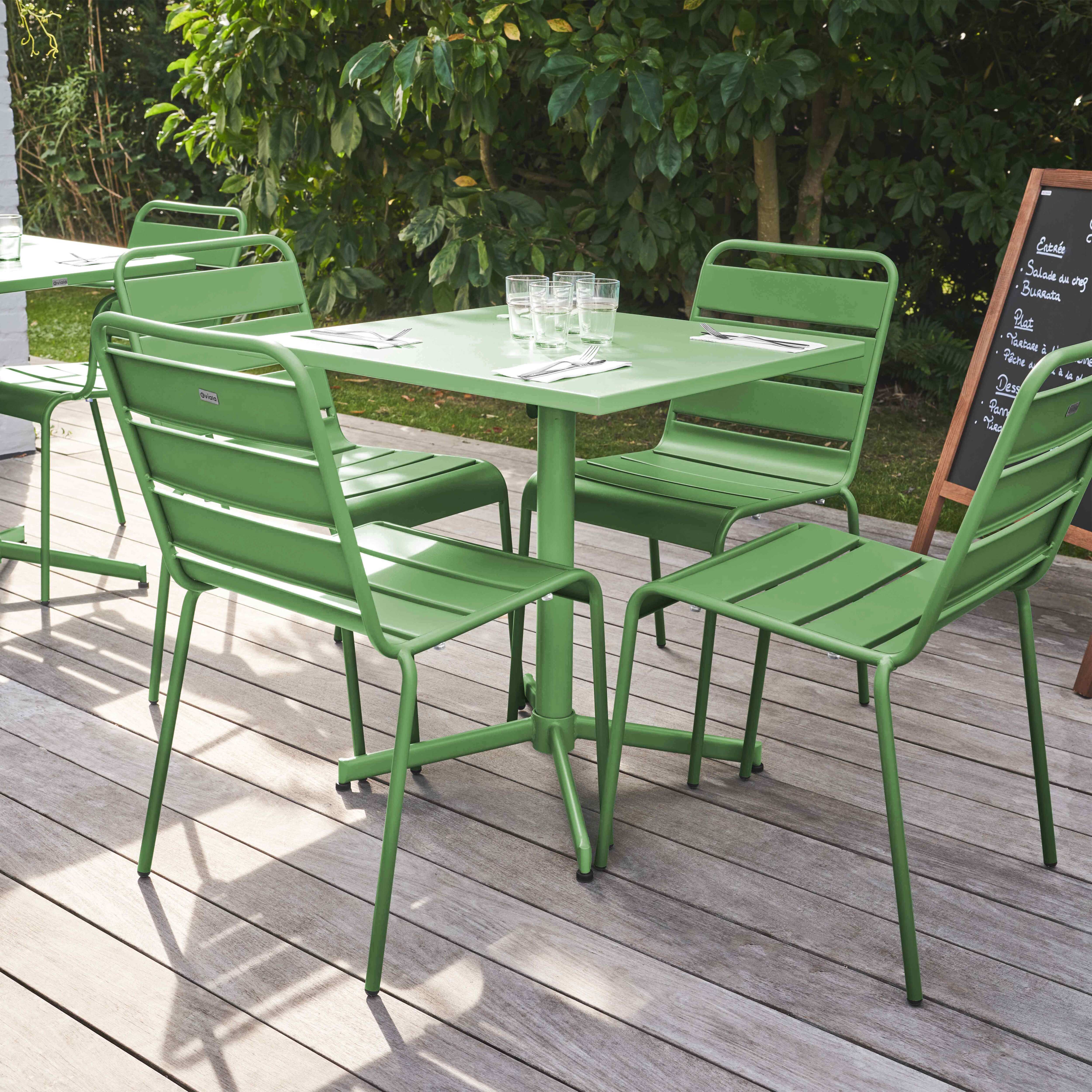 Ensemble Table De Bar Et 4 Chaises Hautes En Métal Vert Cactus