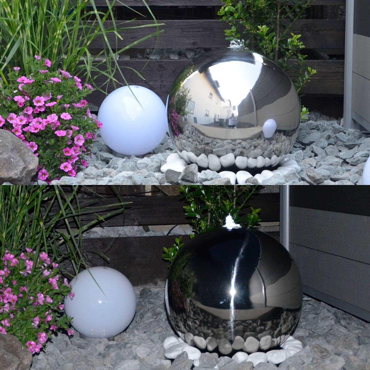 Fontaine sphérique Köhko 40 cm brillant 21004 en acier inoxydable avec éclairage LED - 4