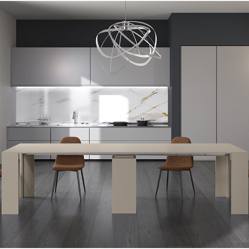 Pinokio - Rozkładany stolik konsolowy (42,5/302,5 x 90 cm) z płyty MDF lakierowanej w kolorze gołębiej szarości