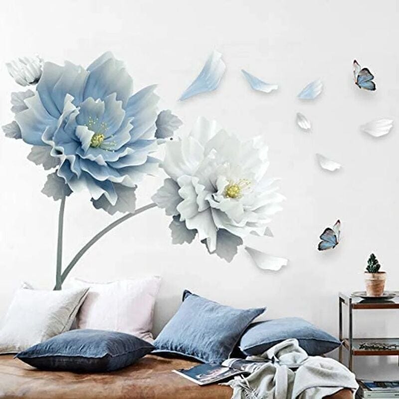 Sticker mural Stickers muraux pivoine bleu blanc pivoine fleurs ...