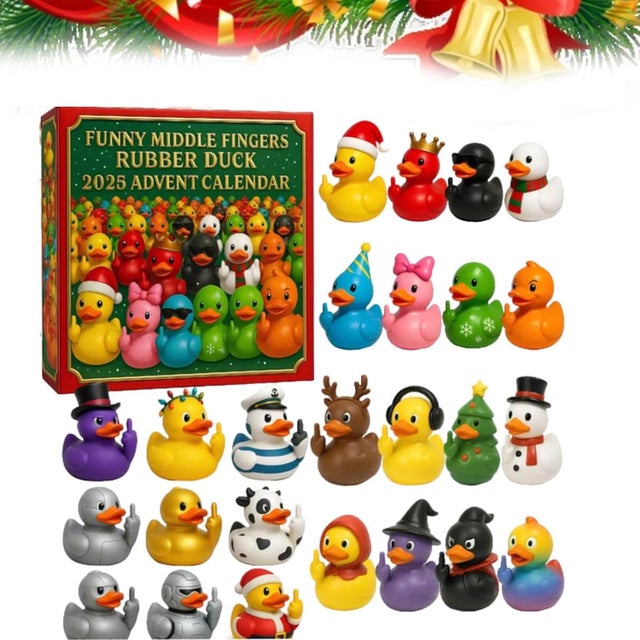 Kalendarz adwentowy na rok 2025 „Gumowa kaczuszka z palcem środkowym” – 24-dniowe odliczanie do świąt Bożego Narodzenia z 24 wyjątkowymi kaczkami