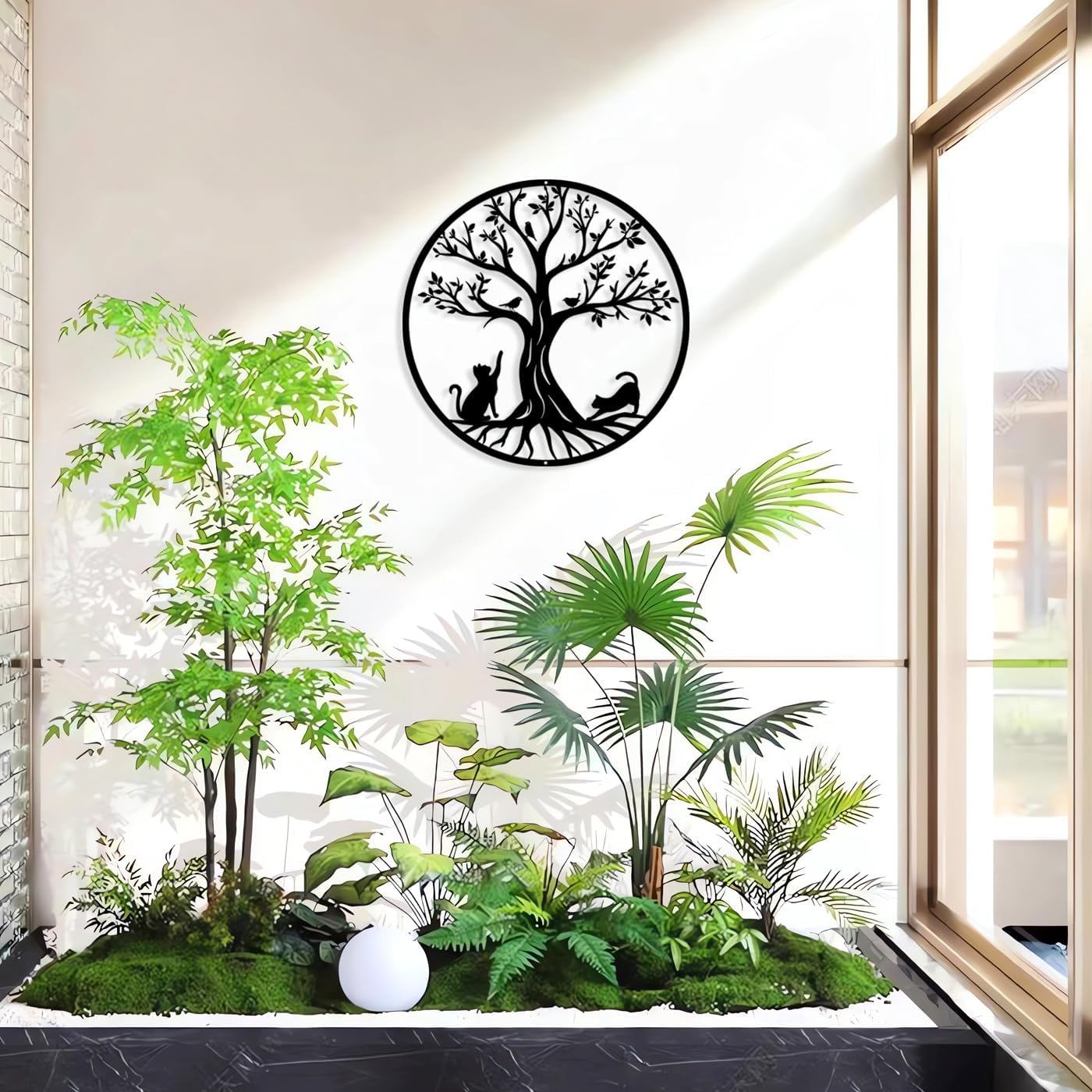 Arbre de vie en métal -Décoration Murale en Métal avec des Chats,Noir Tenture Décor Silhouette Mur Art pour Cadeau Intérieur Cadeau Extérieur Jardin - 4