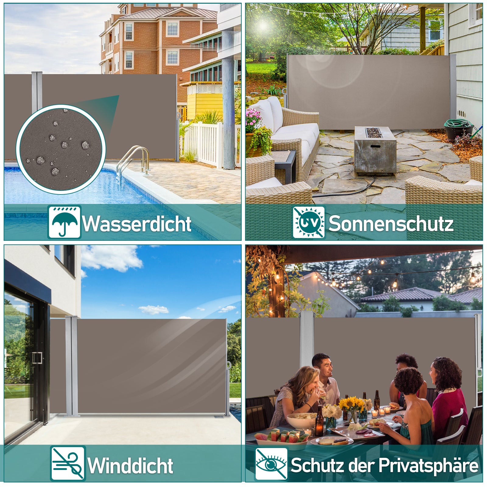 Toldo lateral extensible balcón antracita protección solar full cassette marrón pantalla privacidad 160*300cm