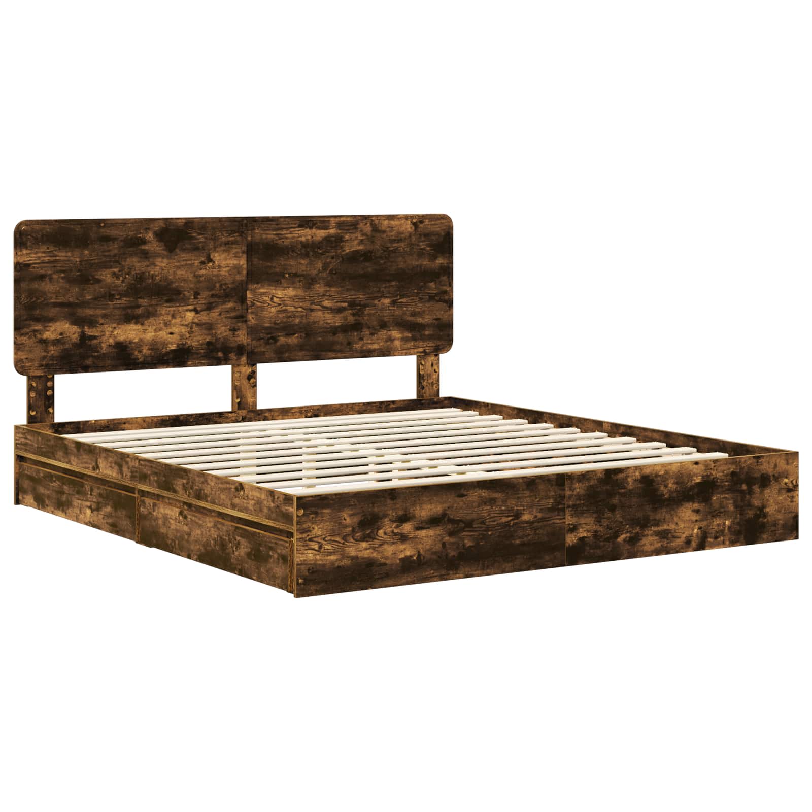 Lit avec rangement, panneau de bois, chêne fumé, pour la chambre, 180 × 200 cm - 4
