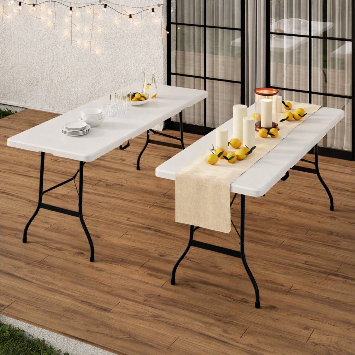 Lot de 2 tables pliantes d'appoint portables 180 cm pour camping ou réception - 3