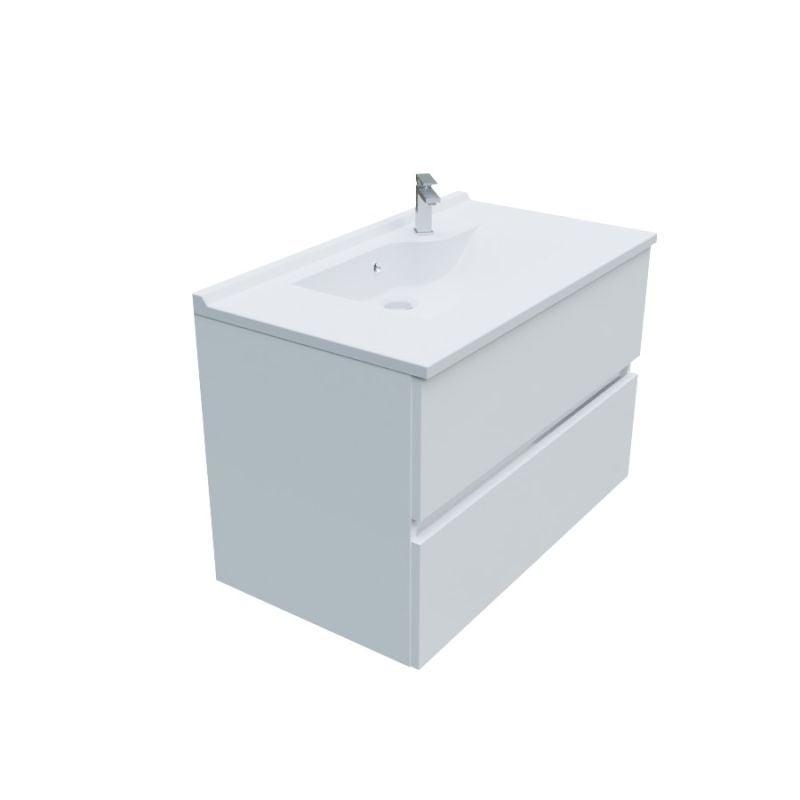 Meuble salle de bain suspendu 80 cm ROSALY | coloris : Blanc | plan vasque : Résine - 2