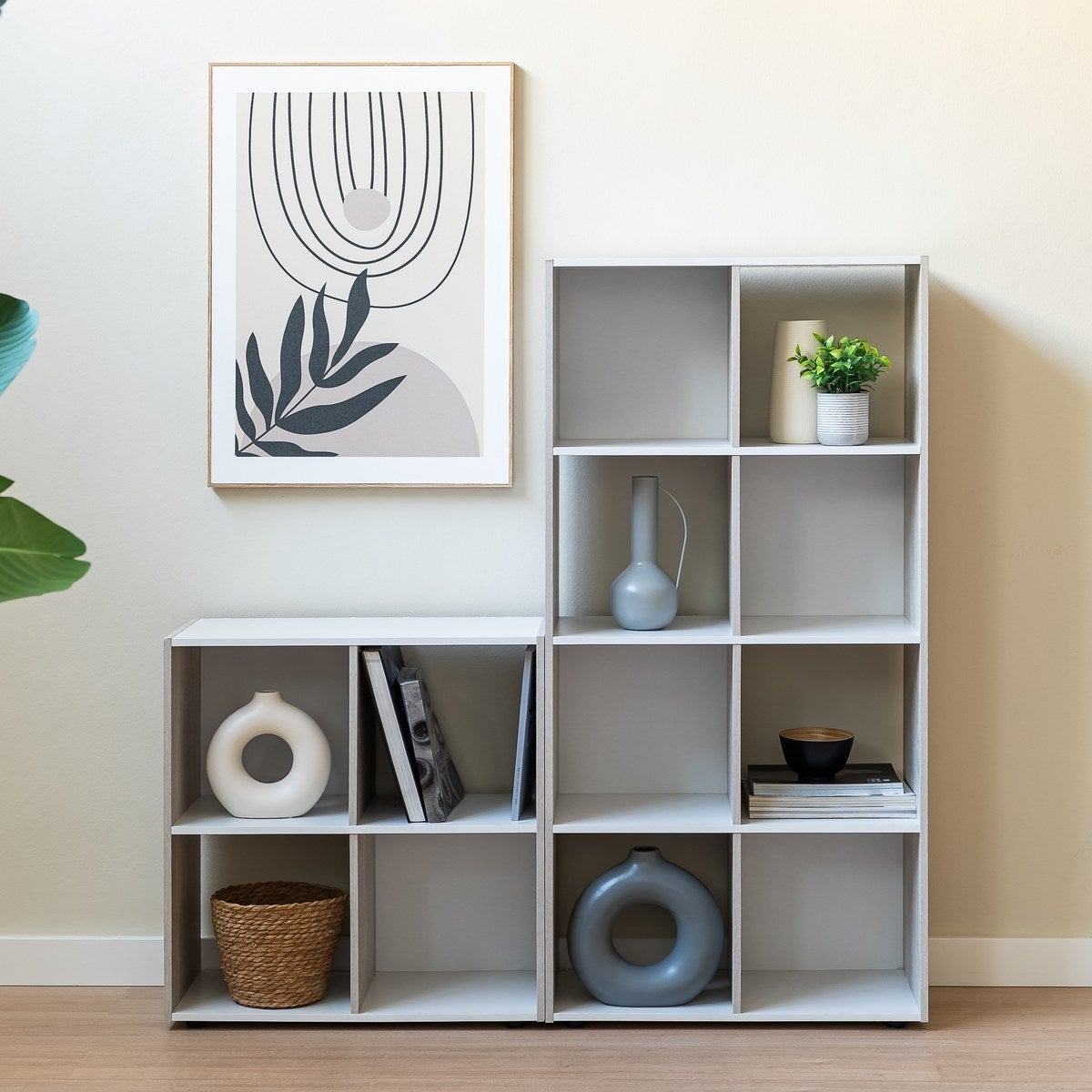 Estantería Cubo con 4 huecos de laminado blanco y roble claro de 62x60x30cm CasaSelección - 9