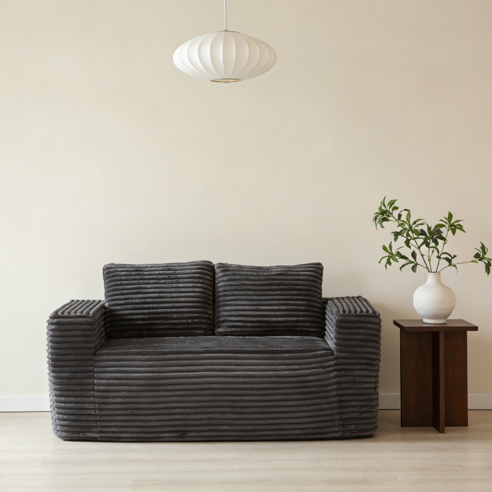 Canapé d'Angle 2 Places 160x88x58cm,canape compresse Velours Côtelé rayures Gris,chaise lounge confortable avec 2 coussins,Sans Ossature&nbsp;Sans Montage - 4