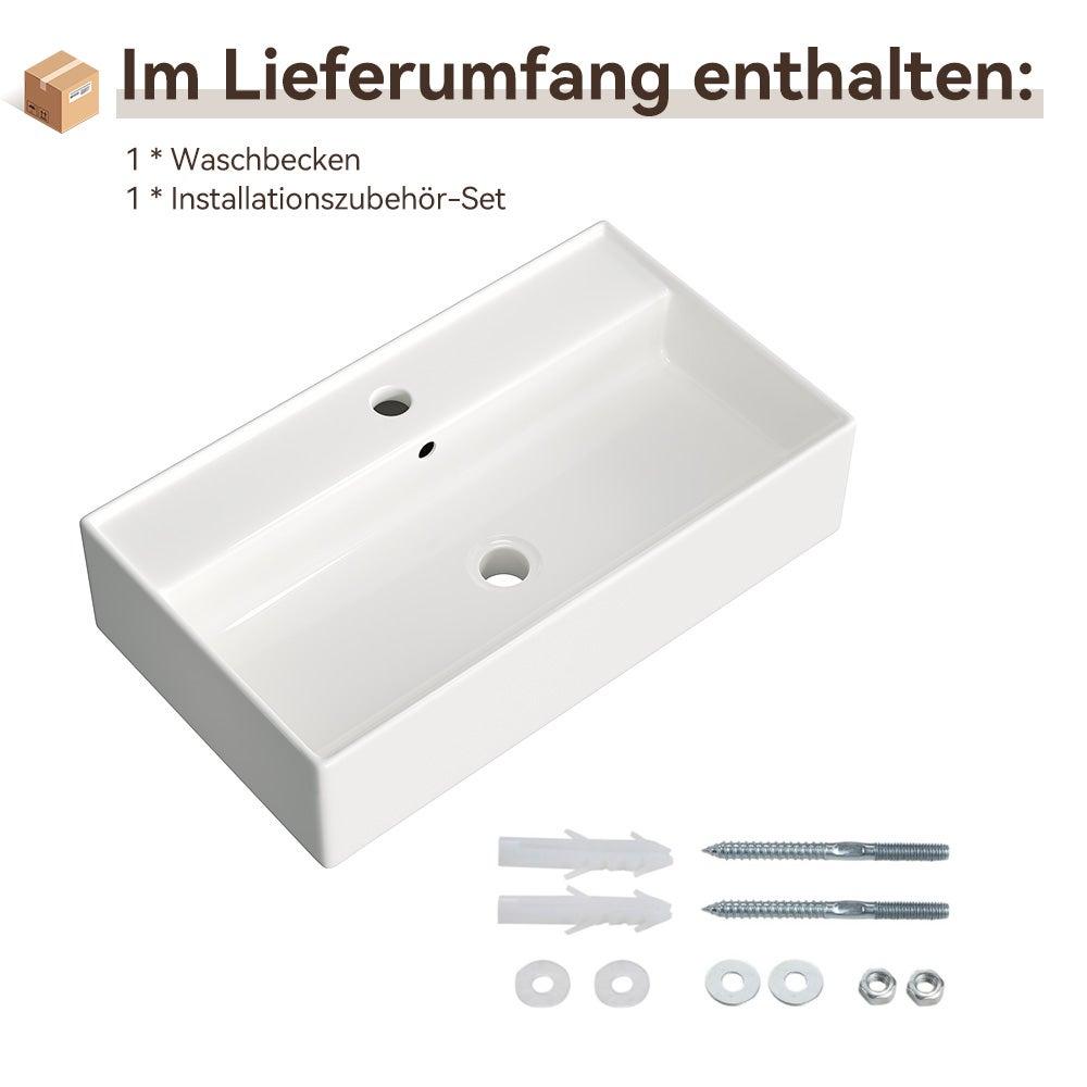 HOROW Lavatório de casa de banho retangular com design de borda fina e orifício para torneira, lavatório de hóspedes montado na parede - 8