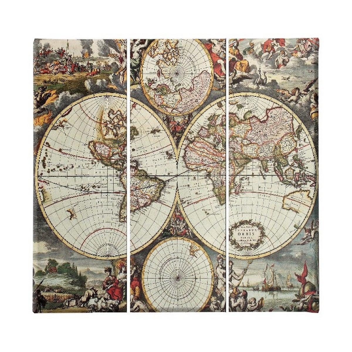 Tableau Toile 4 Pièces Carte Du Monde 126x98 Cm | Décoration Salon Appartement | Style Béton Continents Noirs Texture Grise