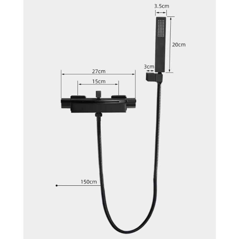 Robinet de Baignoire Cascade Thermostatique avec Douchette Robinet mitigeur Laiton Robinet Douche ​Montage Muralavec Douche Chaud Et Froid Noir - 5