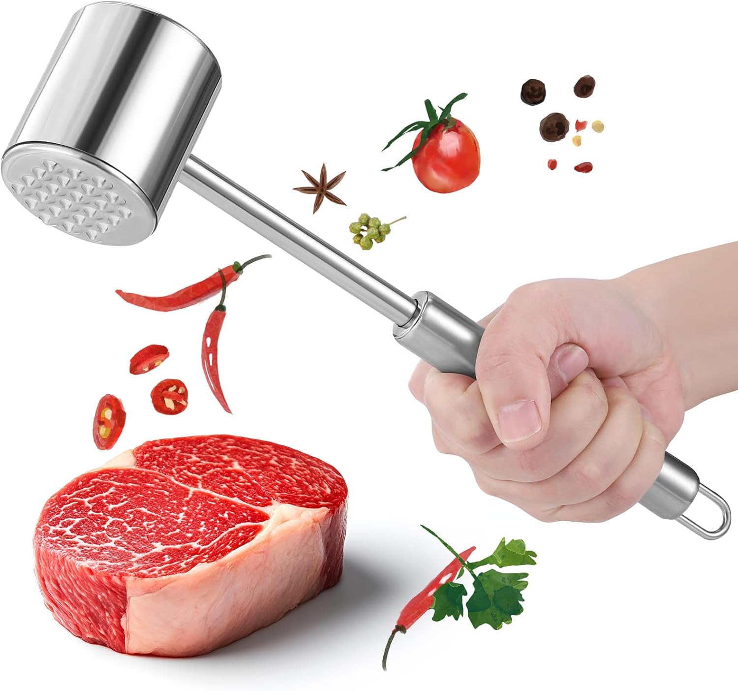 Maillet à Viande Avec Manche En Bois De Hêtre - Attendrisseur Double Face