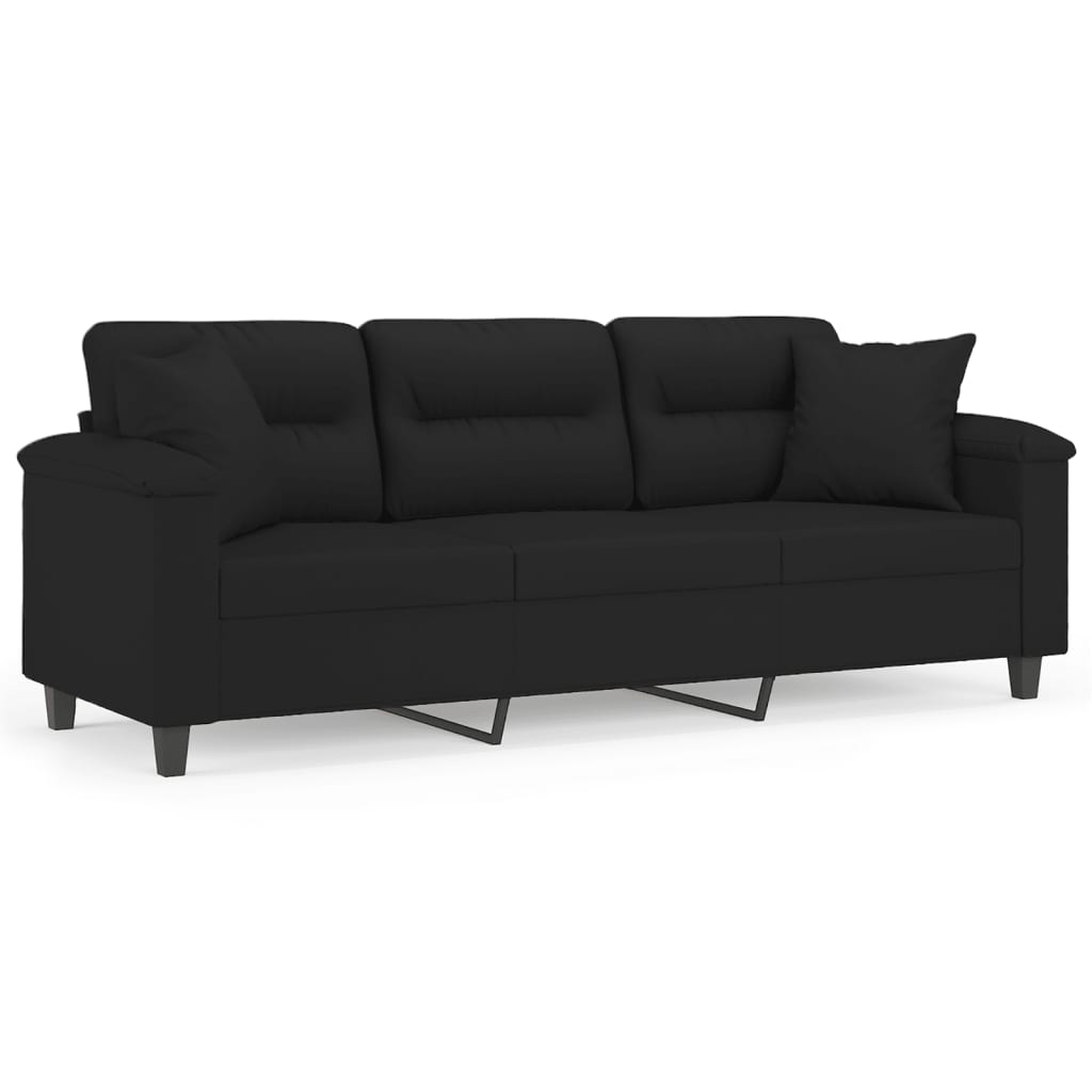 Sofá de 3 plazas | sofá de salón | sofá de descanso con cojines tela de microfibra negro 180 cm cfw46519