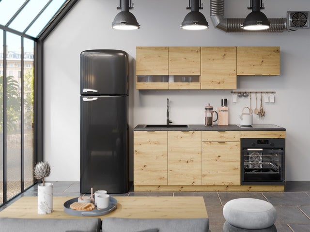 Cuisine complète - Avec plan de travail 200 cm - Naturel et Anthracite - CARMEO