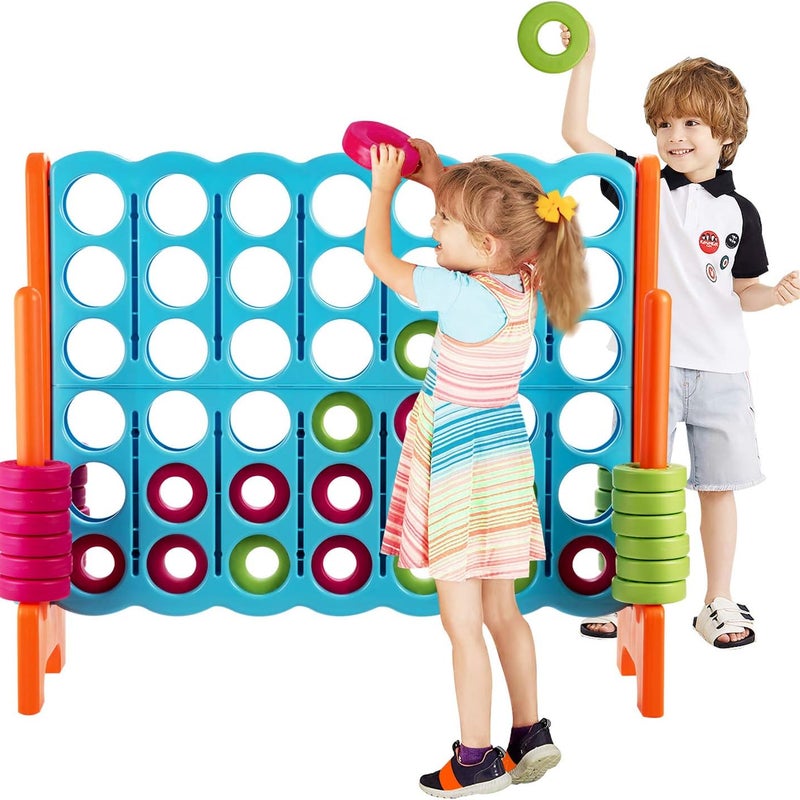 Puissance 4 Géant, Gra Planszowa Puissance 4 z 42 Pierścieniami i Suwakami do Szybkiego Restartu, 120 x 42 x 104 cm, Pomarańczowa