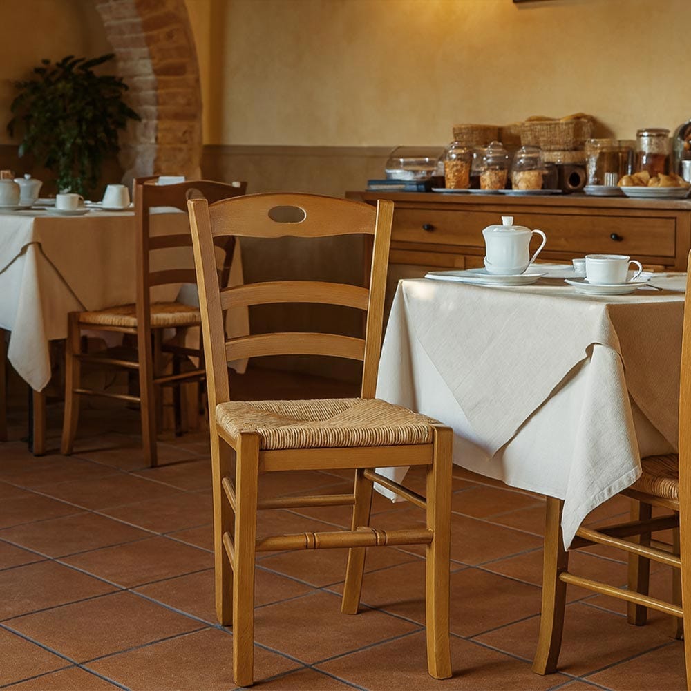 TAVOLO 140X80 ALLUNGABILE IN LEGNO ARTE POVERA CON 6 SEDIE SEDUTA Paglia Noce Scuro 8055136617426 - Foto 6