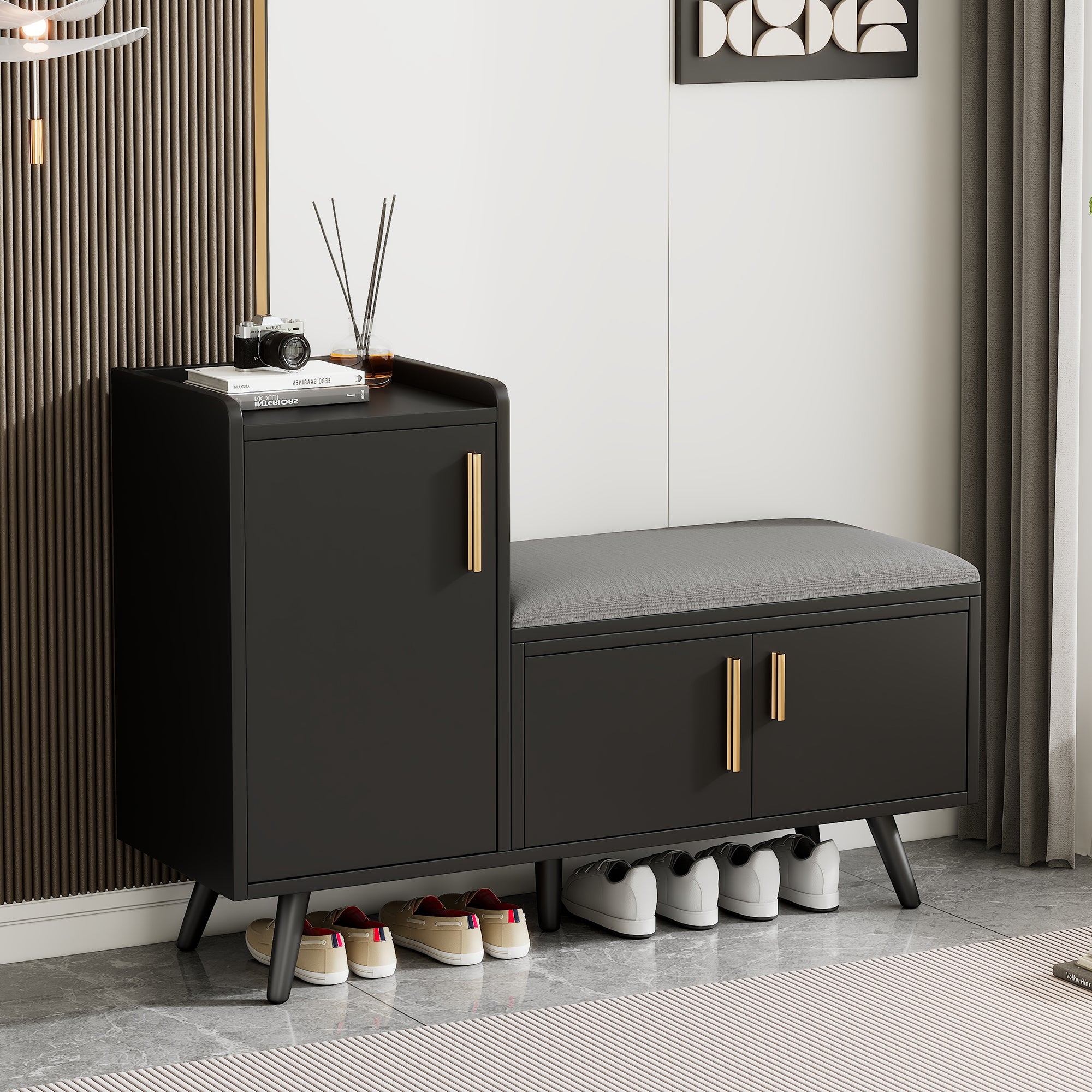 Banc à chaussures 100x34x69 cm 3 portes assise métal entrée salon - 4