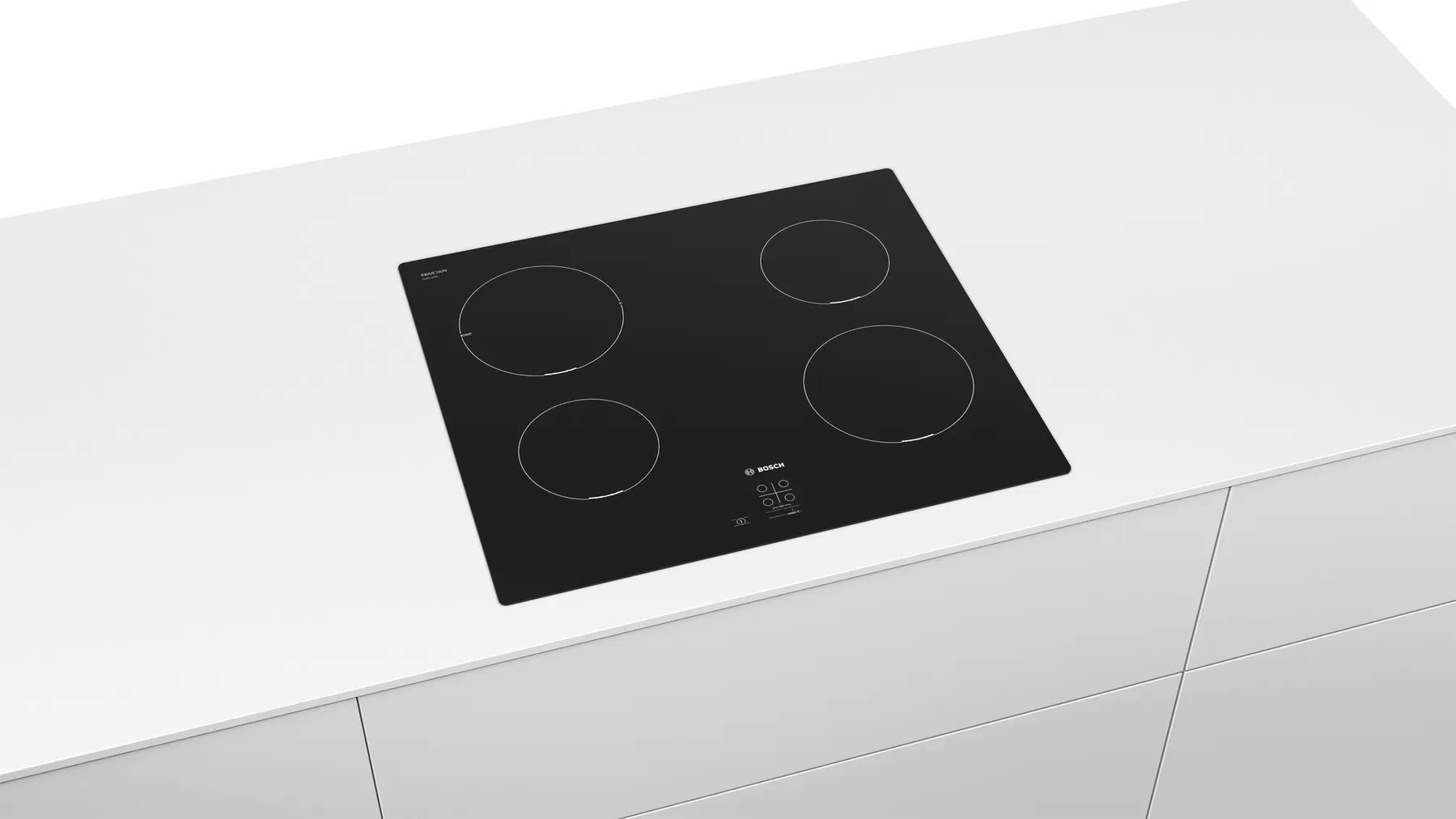 Table de cuisson à induction Bosch série 2 PUG611AA5E à surface plane, quatre brûleurs, noir - 6