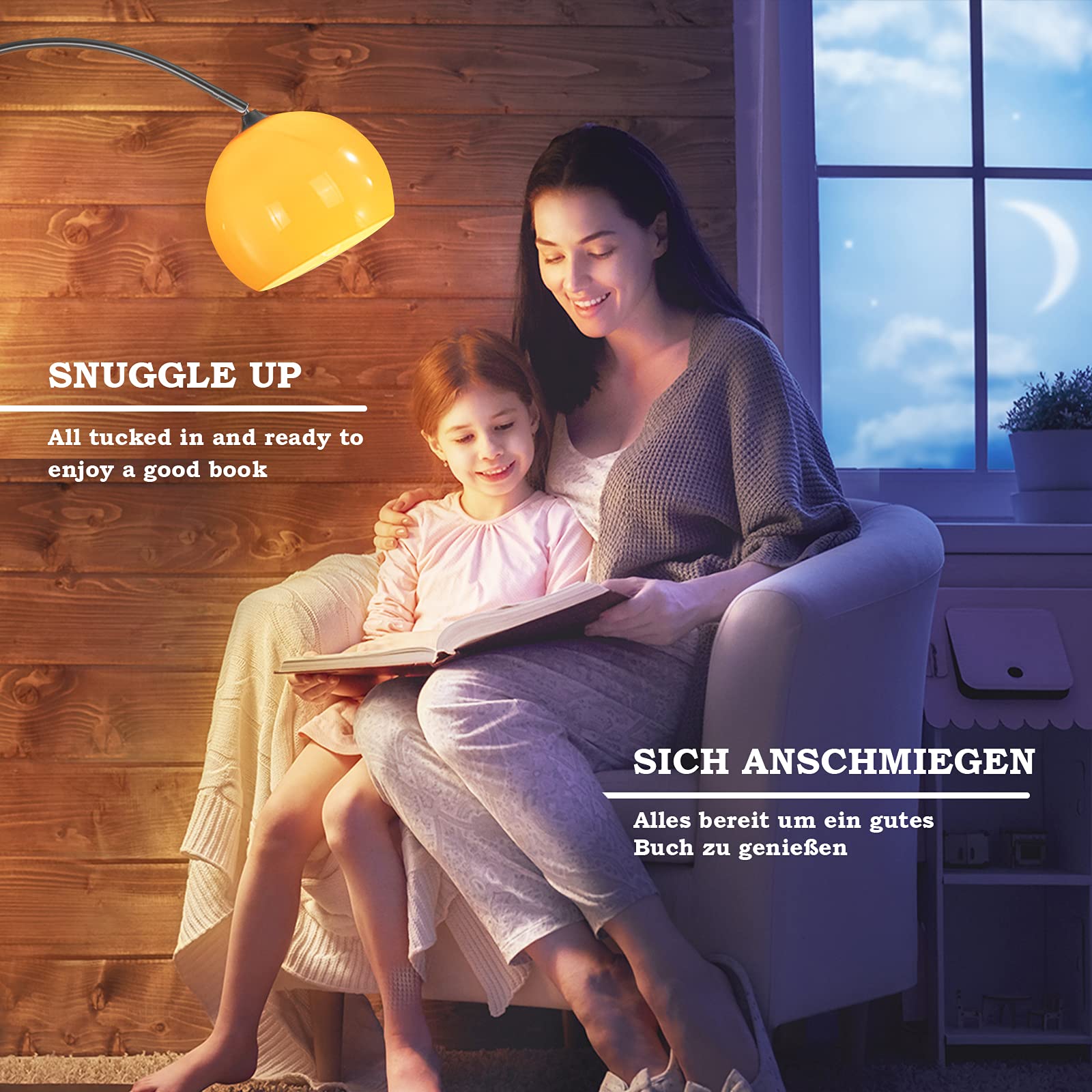 Lampe sur Pied - à Archet, max. 8/60W avec Ampoules Régulières/LED E27, Hauteur Réglable, Inox, Abat-jour Rotatif 360°, Orange - 7