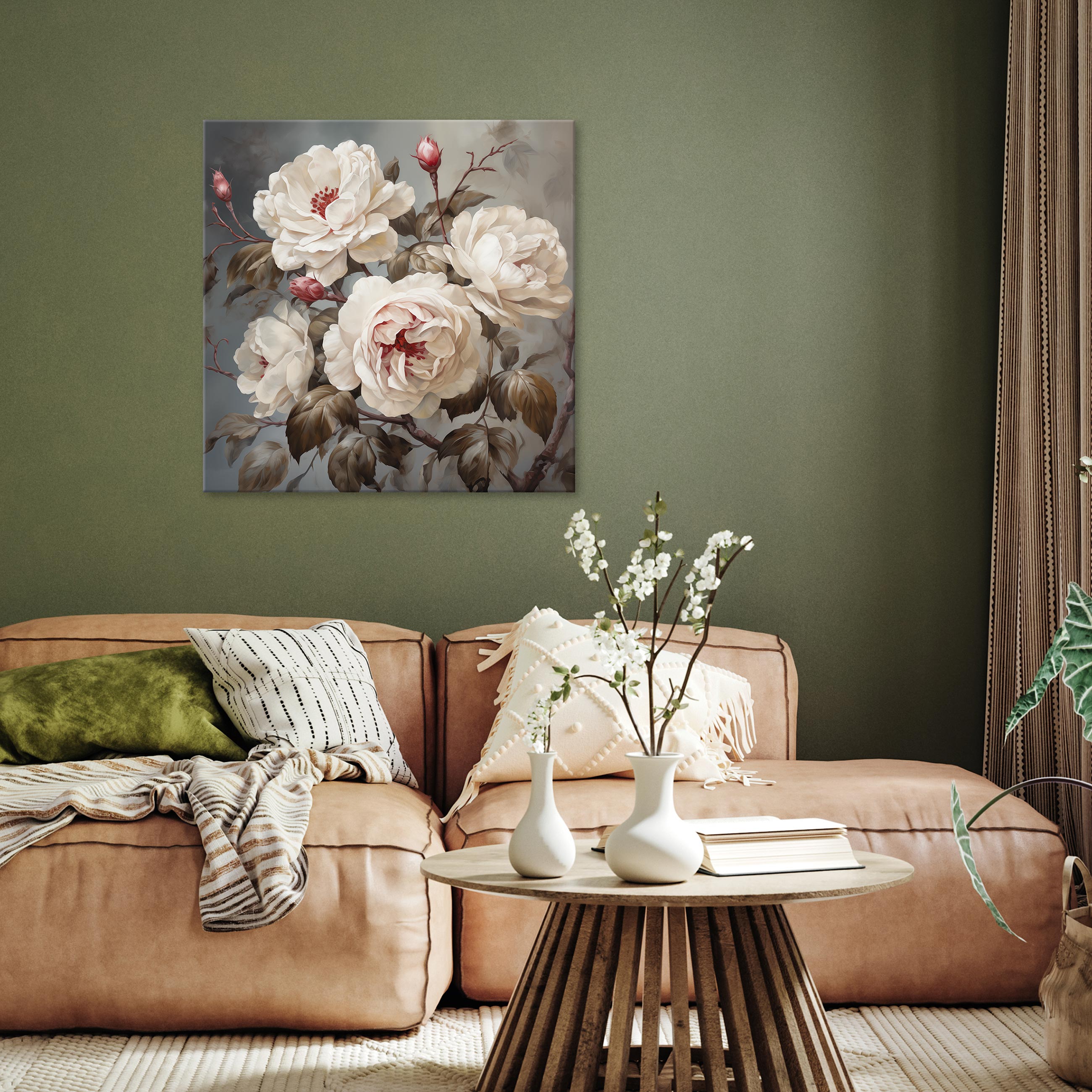 Impression sur Toile Fleurs Pivoines Boho Art Moderne 40x40 cm XXL Tableau Décoration Murale Intissée pour Salon Chambre pret a accroche - 2