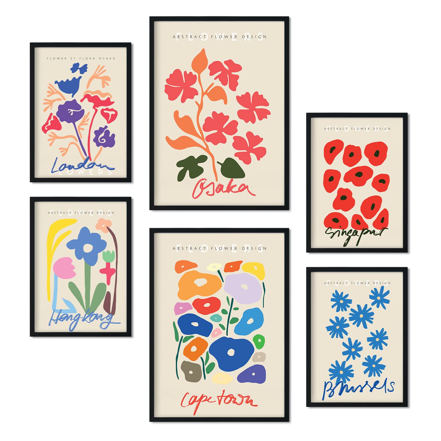Set de 6 posters de floral. coleccion de láminas con estetica collage para la tamanos a3 y a4 sin marco