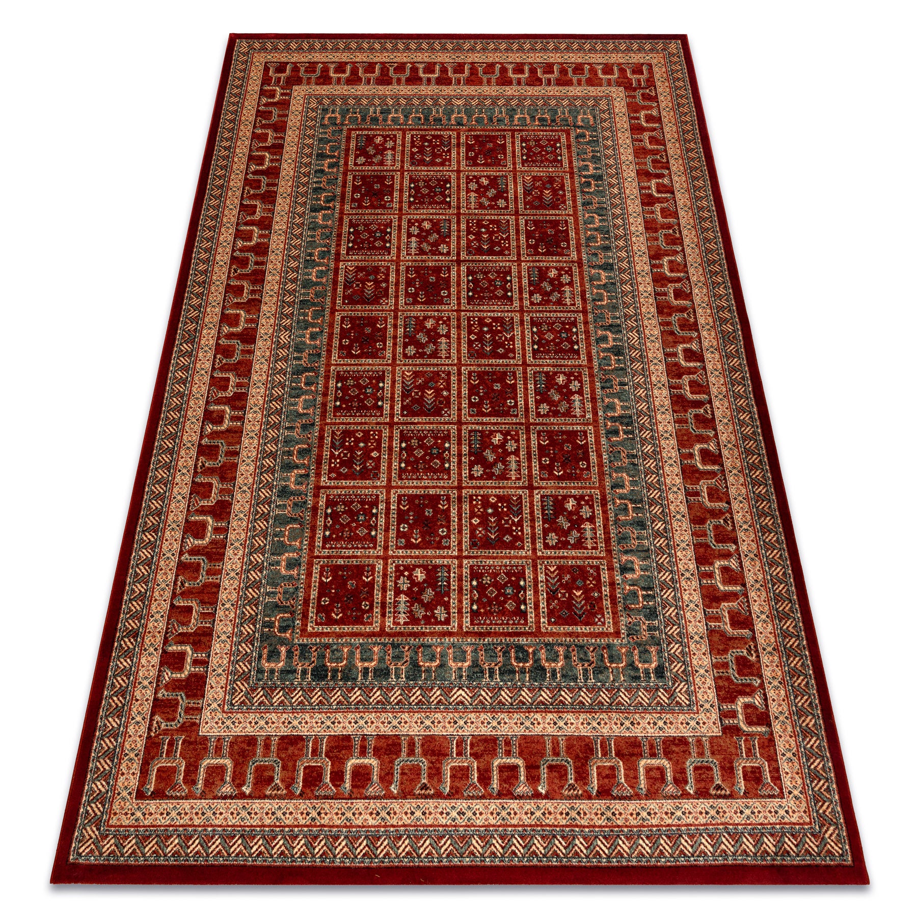 Dywan wełniany KASHQAI 4349 300 orientalny, ramka terakota / zielony 135x200 cm