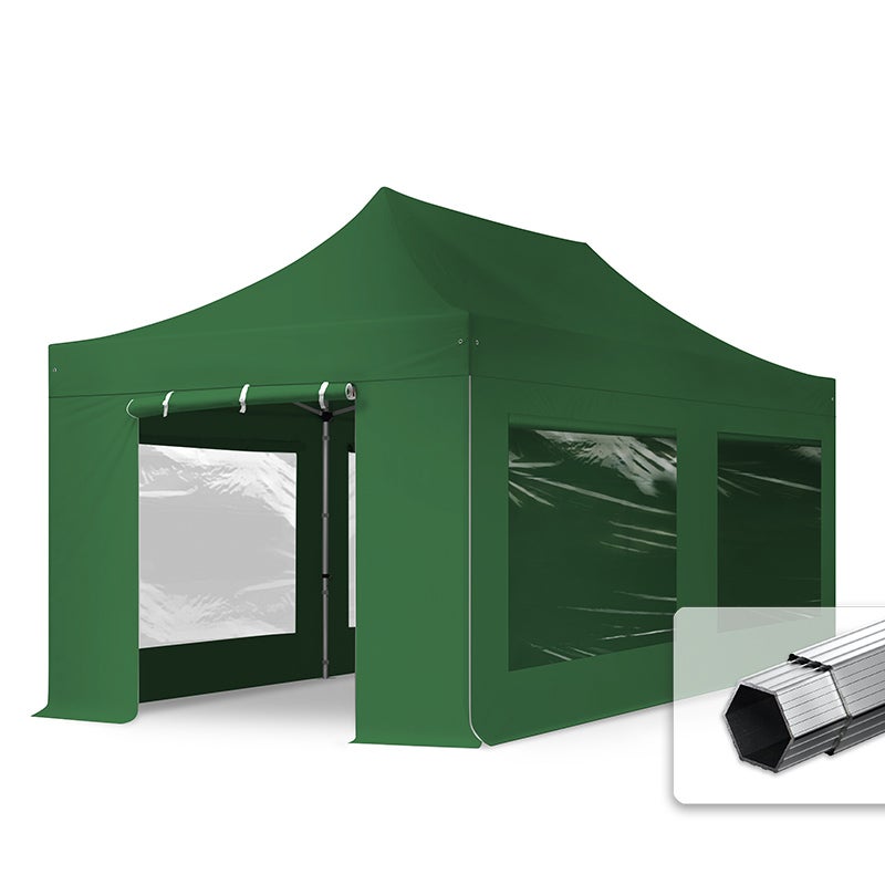 3x6 m Namiot Ekspresowy PROFESSIONAL Alu 40 mm, ze ścianami bocznymi, okna panoramiczne , ciemnozielony