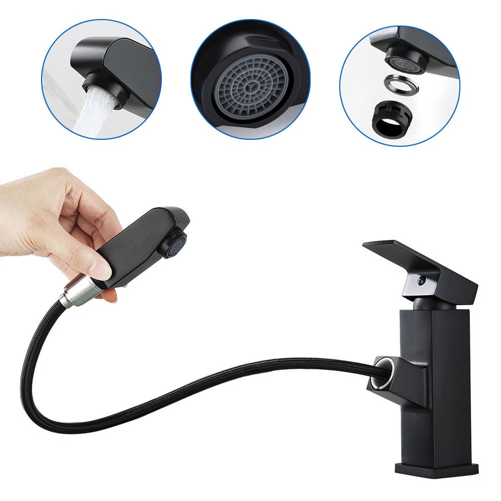 AuraLum Max Mitigeur Lavabo Noir Avec Douchette Extractible Monotrou Robinet Pour Lavabo Et