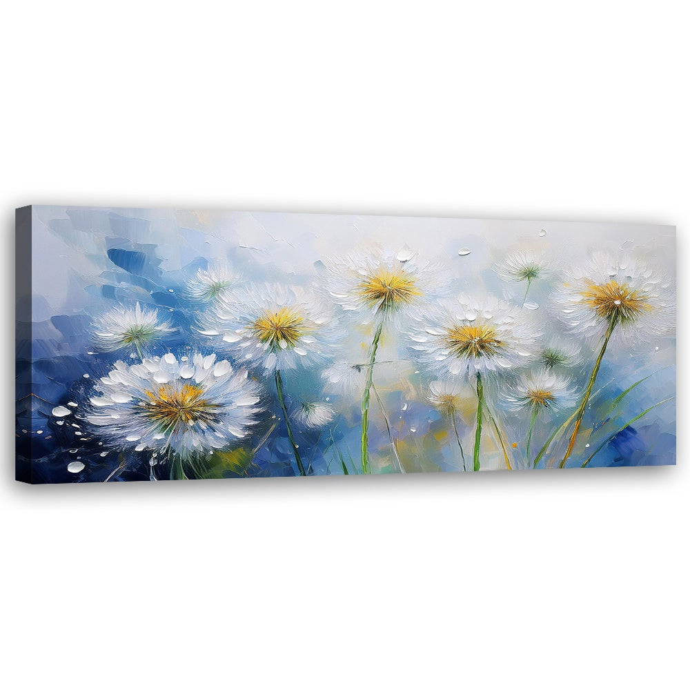 Obraz na płótnie, Dmuchawce Rośłiny Kwiaty Krople Rosy 120x40