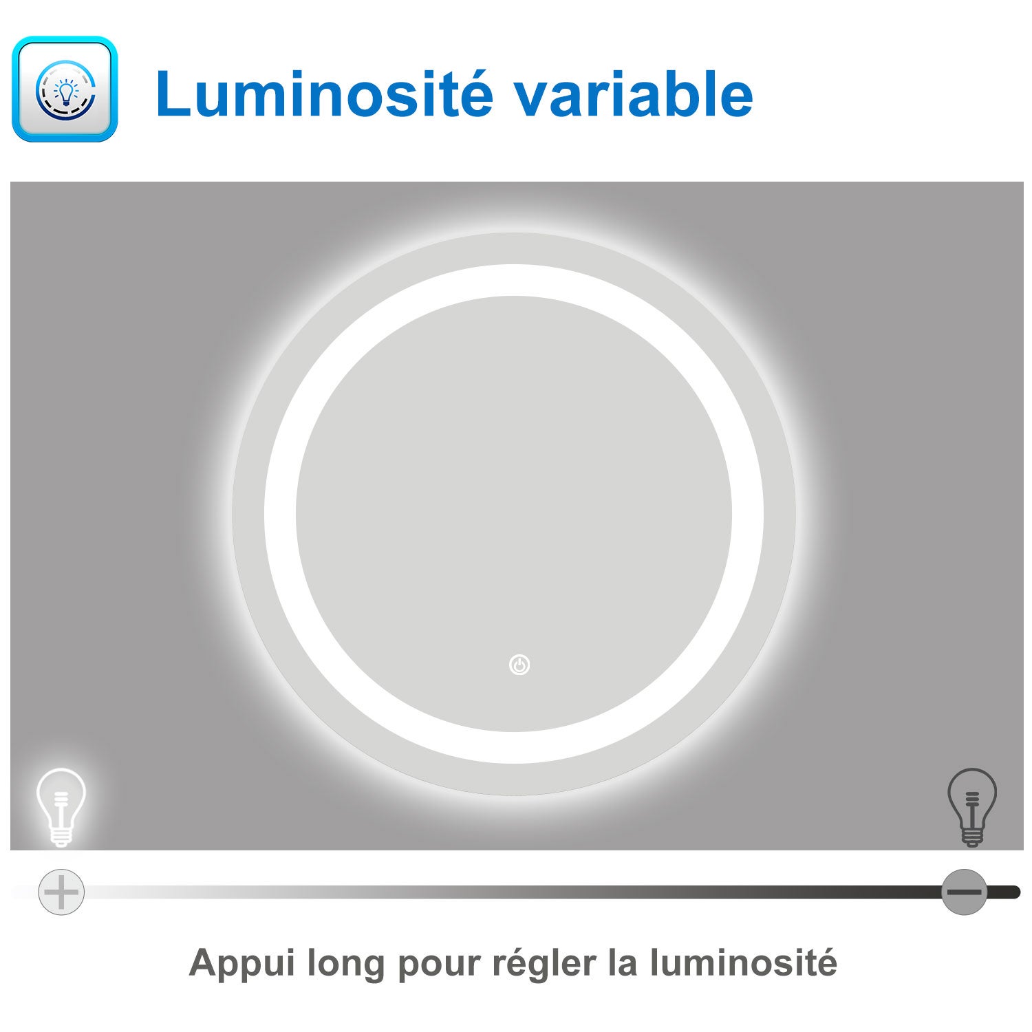 AICA Miroir lumineux rond 60cm anti-buée +dimmable + mémoire, miroir de salle de bain mural - 3