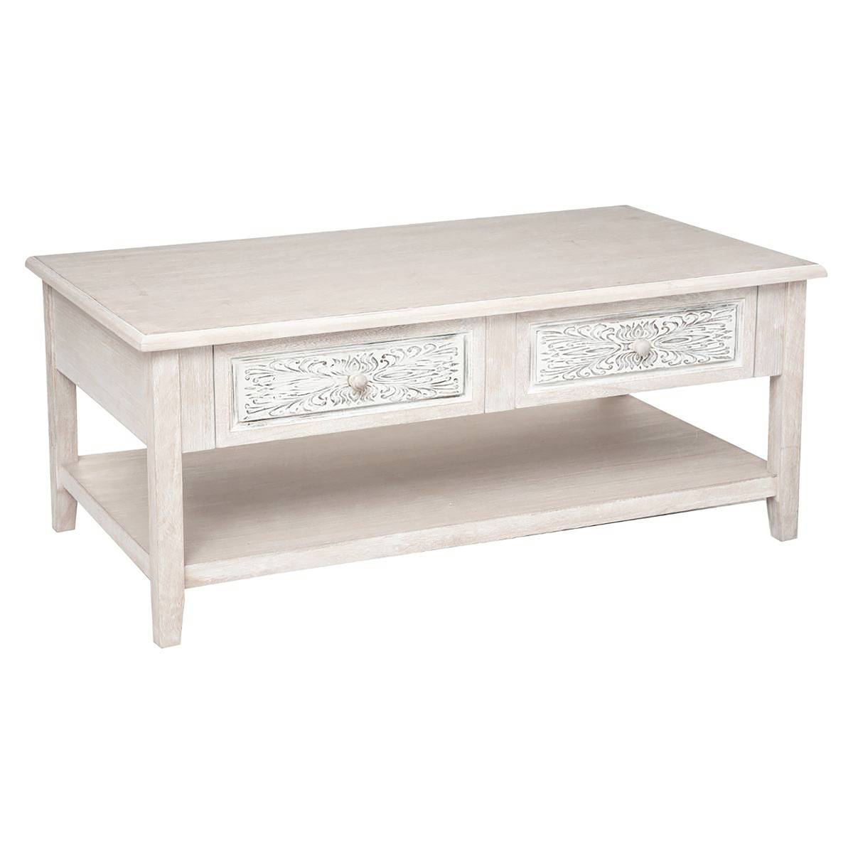 Buffet 2 Portes Hina En Bois Blanchi - Commode De Rangement 80x85 Cm - Style Scandinave Pour Salon Ou Entrée