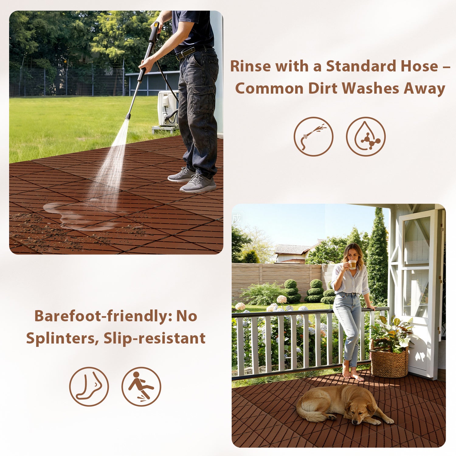 110x Dalles en plastique, Dalles clipsables Dalles de terrasse, 10 m² 30 x 30 cm 6 Lattes marron - 7