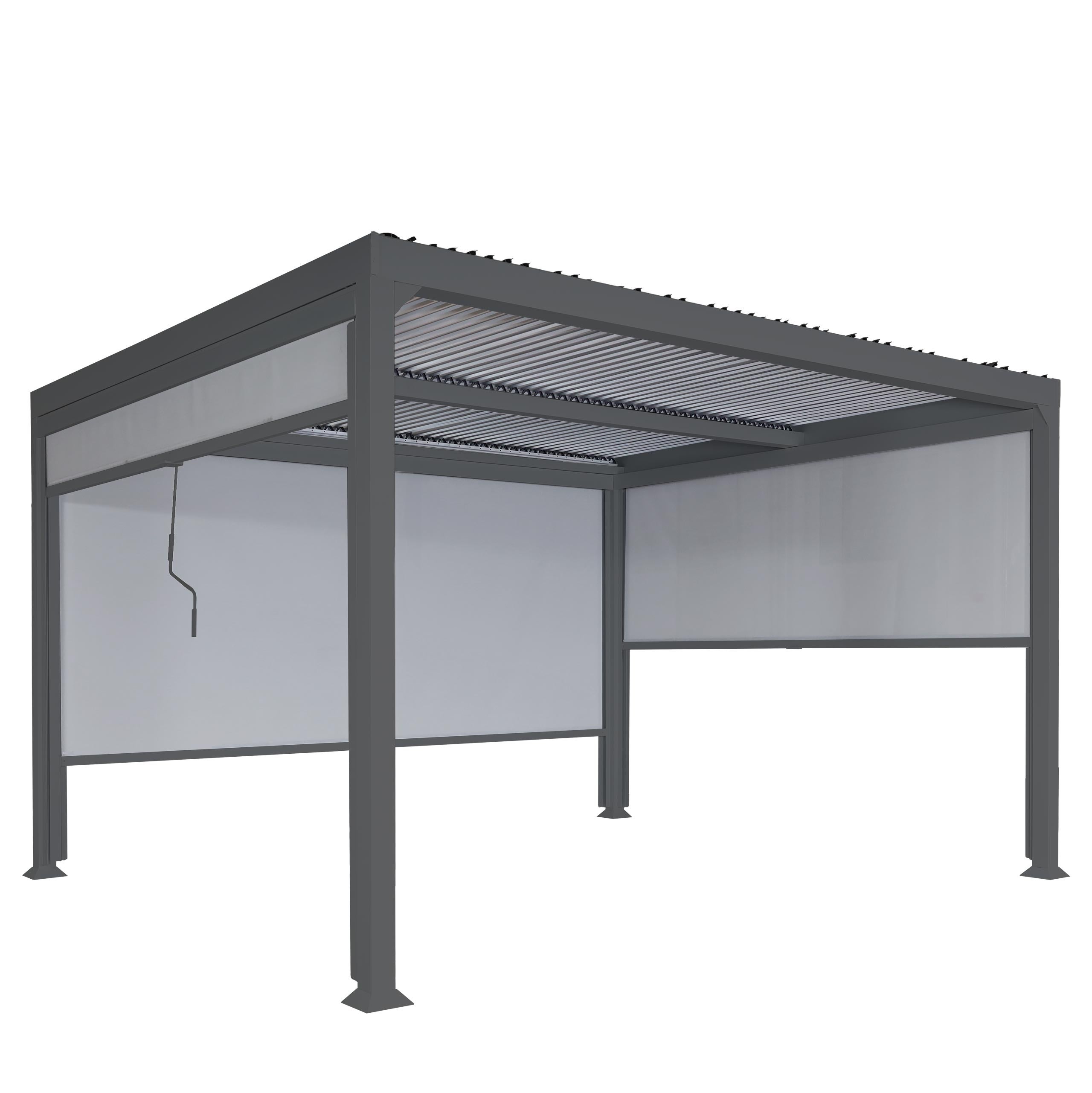 Aluminiowa pergola HWC-L41 z 3x ścianką boczną, pawilon z listew, solidna 8cm metalowa rama 3x3.7m ~ antracyt