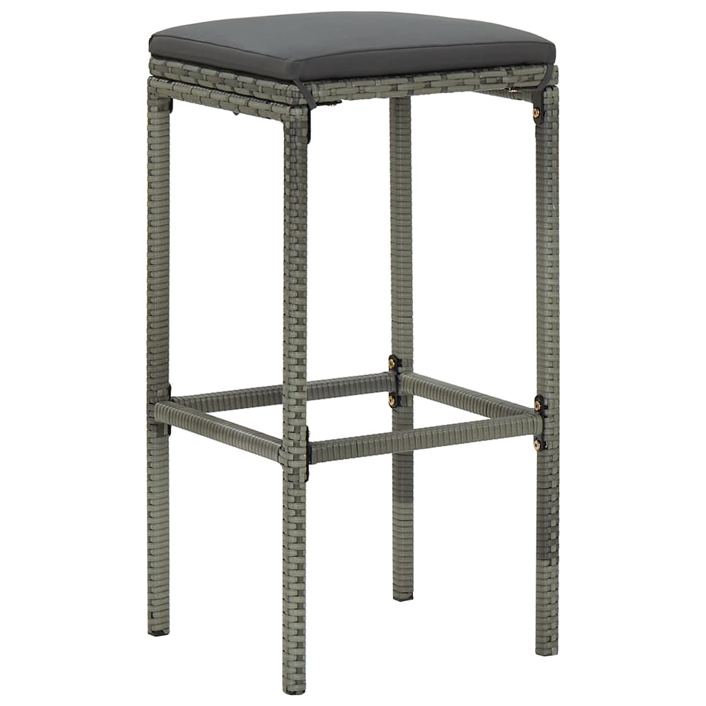 Tabourets de bar avec coussins 2 pcs Gris Résine tressée - 2