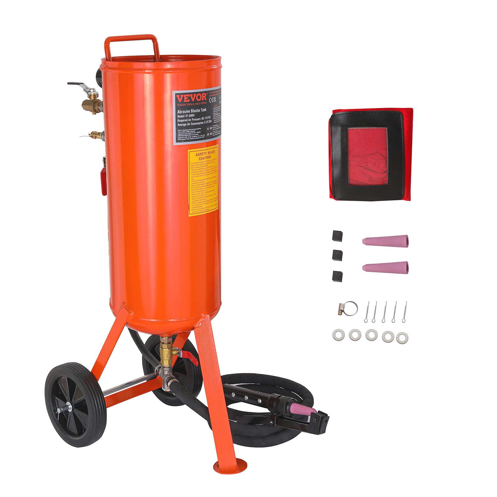 Mobilne urządzenie do piaskowania System piaskowania 37 L Wąż roboczy 2,3 m Piaskarka o ciśnieniu roboczym 60-110 PSI idealna do usuwania rdzy, VEVOR