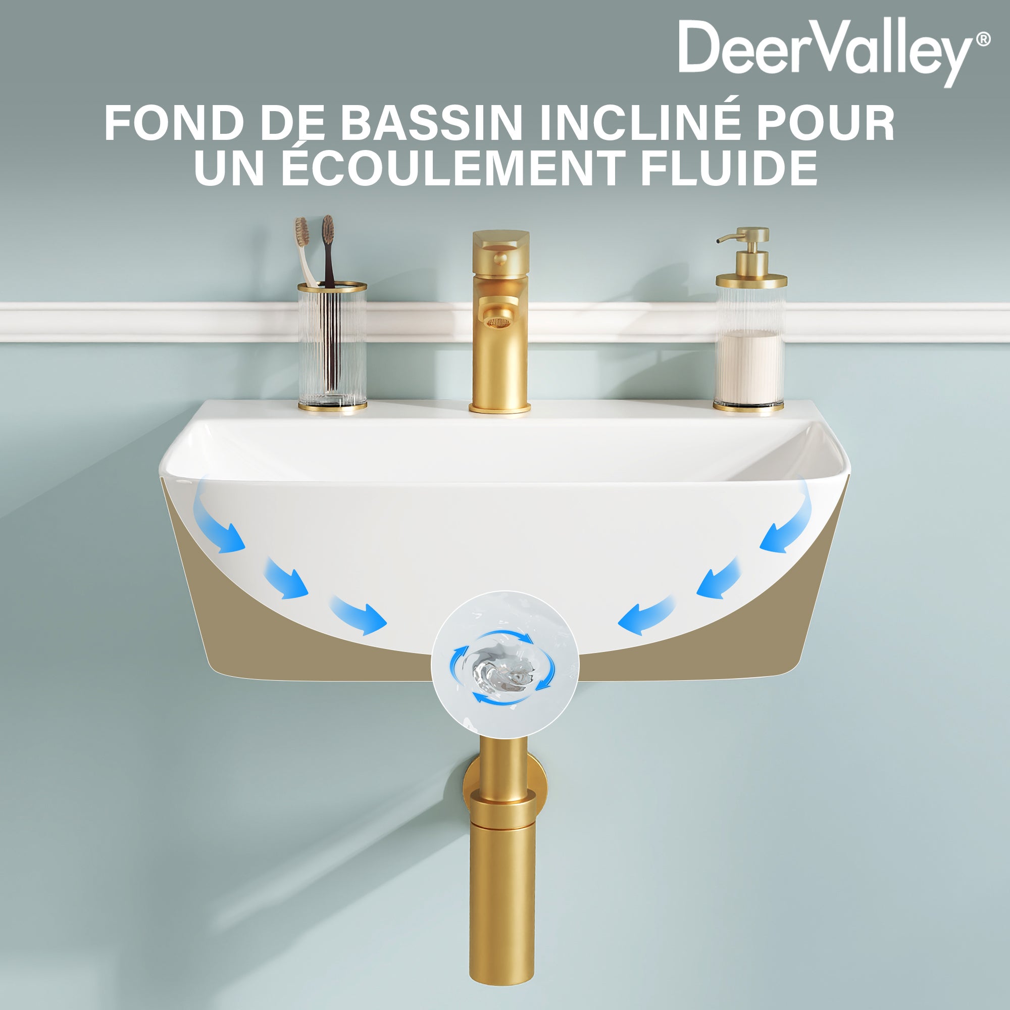 Vasque lave main Salle de Bain - Vasque lave-main rectangulaire blanche mate en céramique – Pour petit espace – Pose à poser – DeerValley - 7