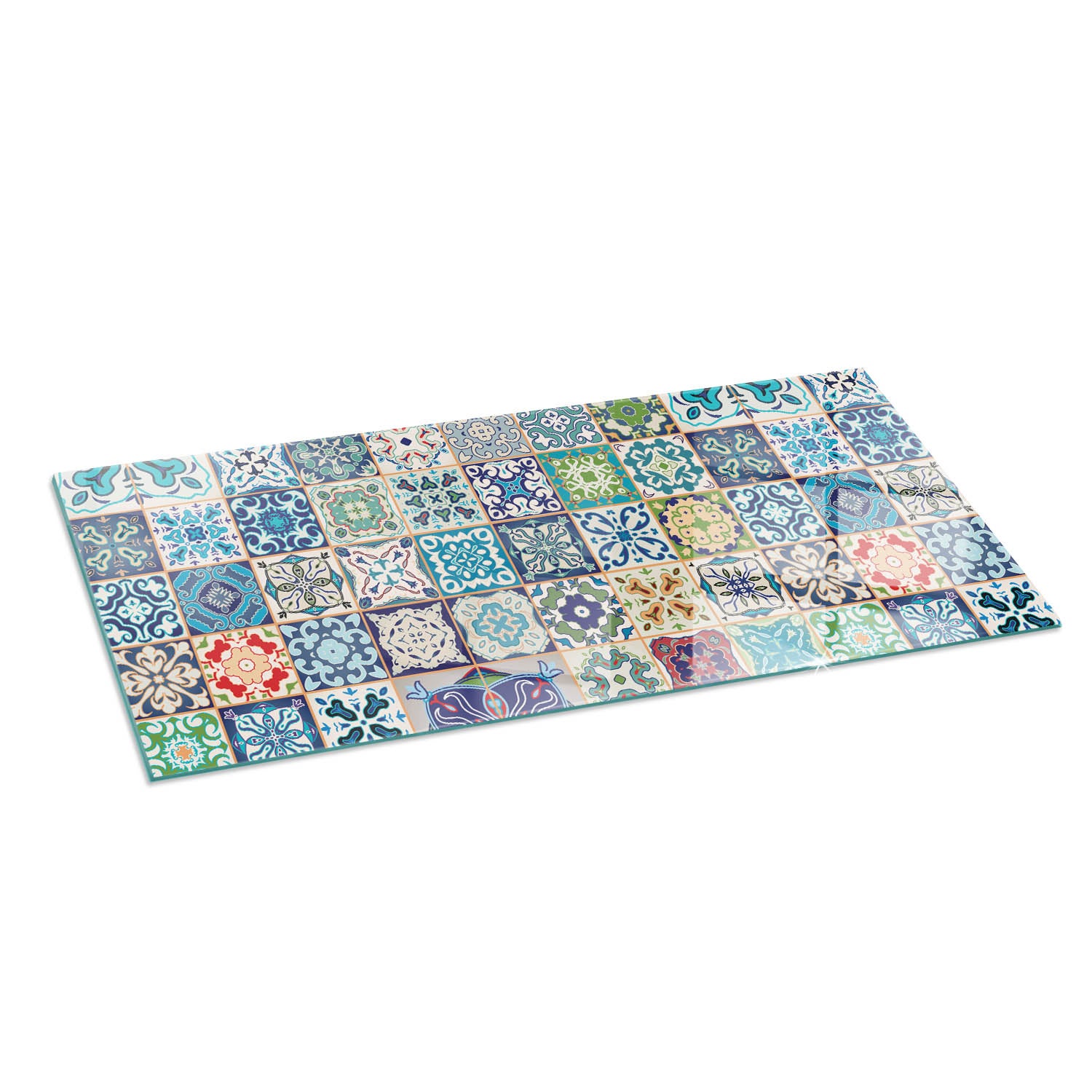 Szkło hartowane na podłogę pod kominek - 125x50 cm - Wzory mozaikowe na płytkach - TULUP